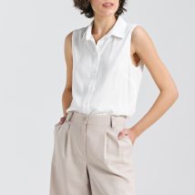 Bluzka bez rękawów, z kołnierzykiem B159 Ecru – Nife