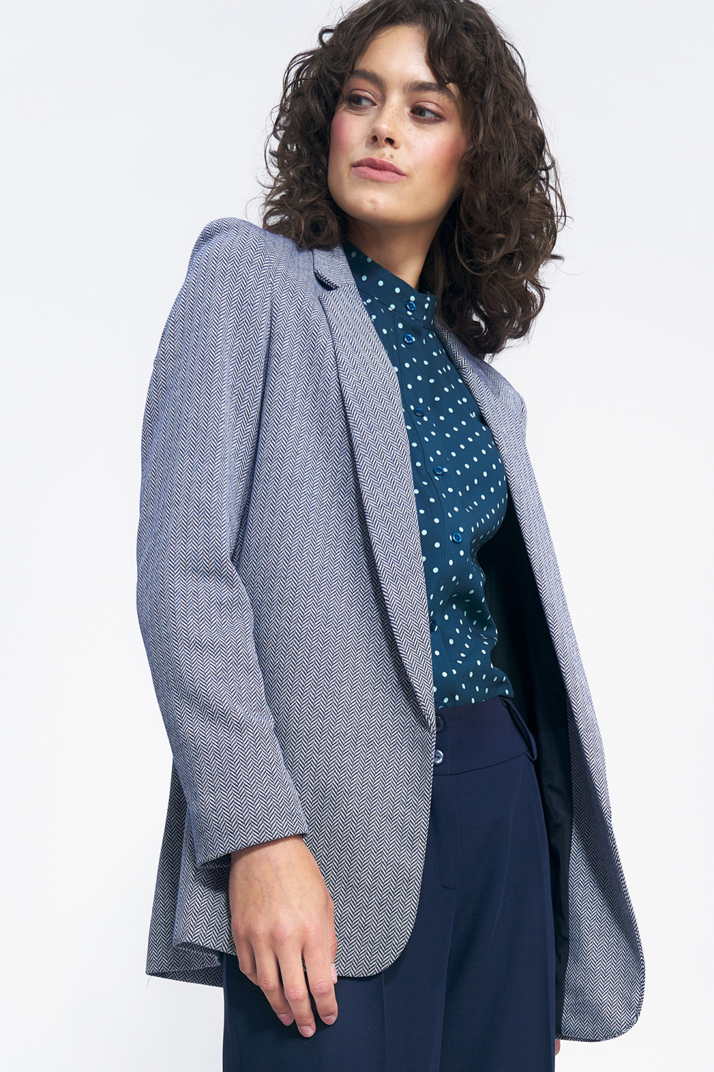 Niezapinana marynarka w granatową jodełkę Z68 Navy - Nife - obrazek 3