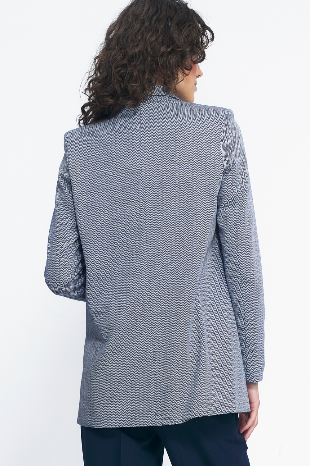 Niezapinana marynarka w granatową jodełkę Z68 Navy - Nife - obrazek 4