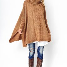 Sweter Ponczo Model S91 Camel – Makadamia