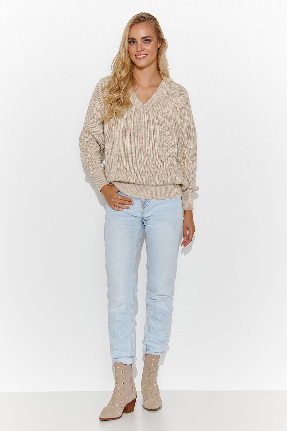 Sweter Damski Model S140 Beige Melange - Makadamia - obrazek 3