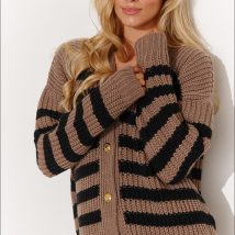 Sweter Damski Model S139 Cappuccino/Black – Makadamia