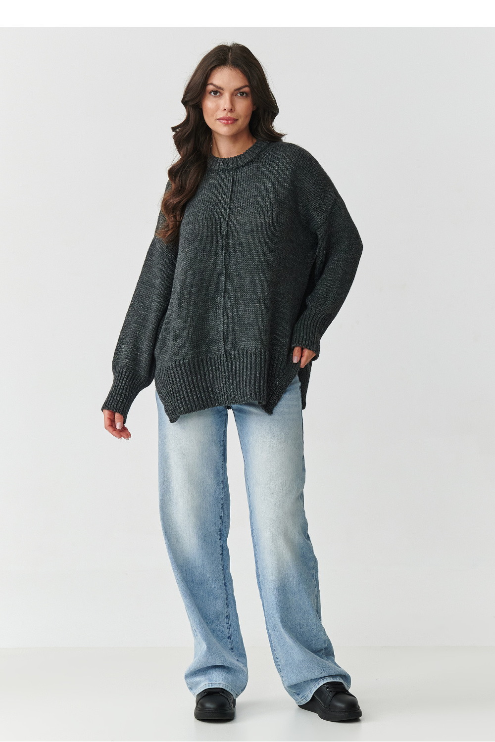 Sweter Damski Model S159 Grafit Melange - Makadamia - obrazek 3