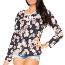 Bluzka Model Kornelia 4 Dark Flowers/White – Tessita
