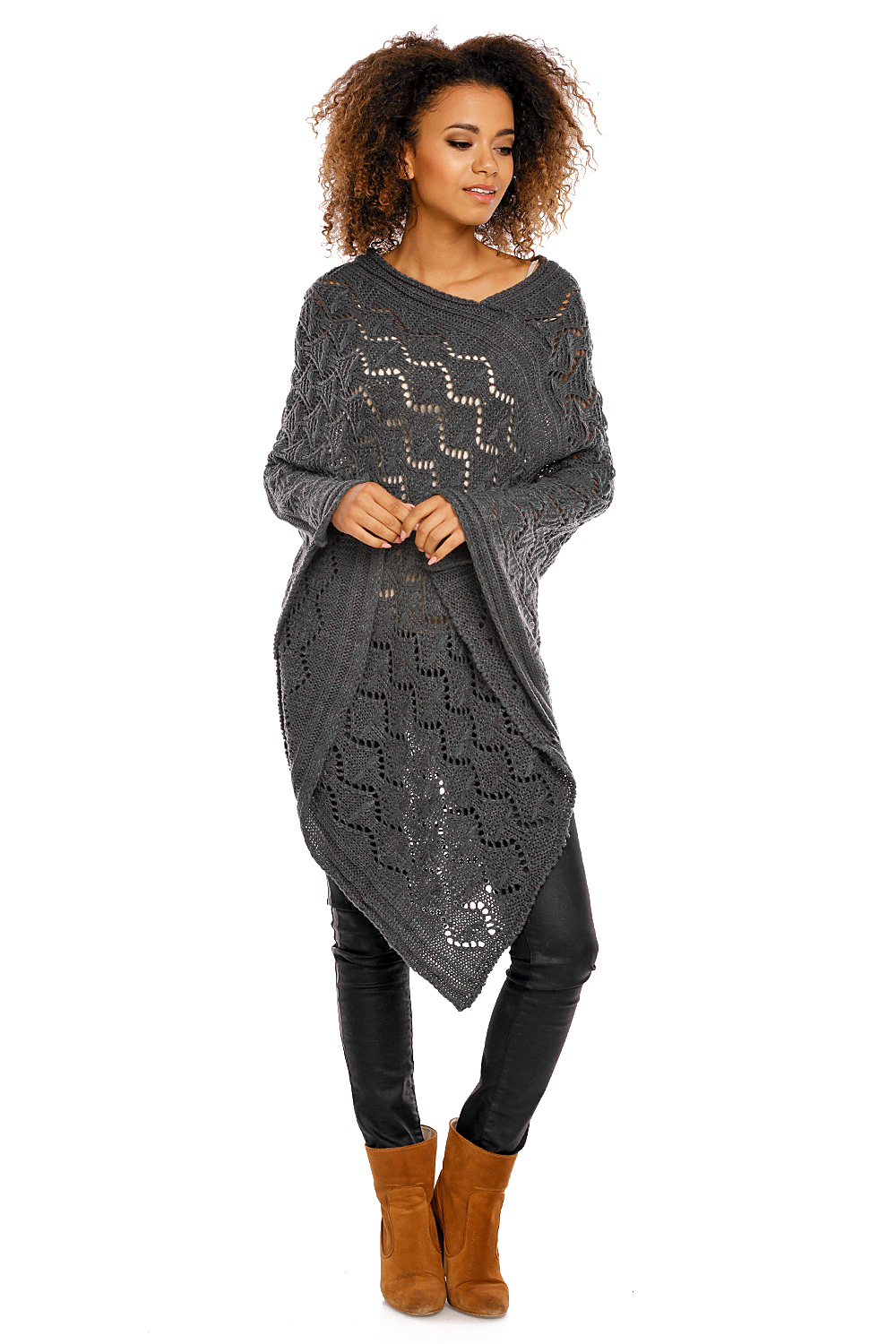 Sweter Poncho model 30012 Graphit - PeeKaBoo - obrazek 3