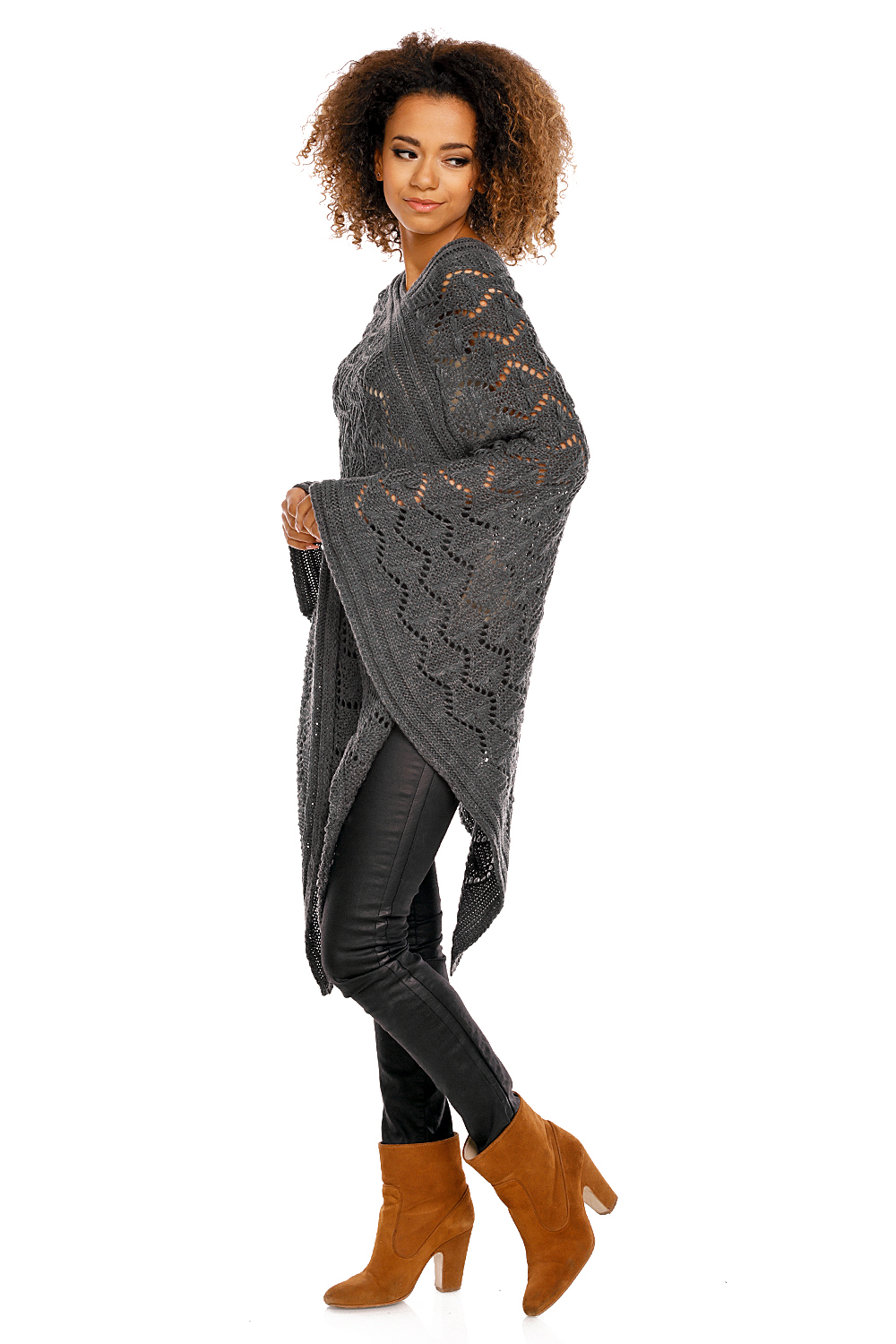 Sweter Poncho model 30012 Graphit - PeeKaBoo - obrazek 4