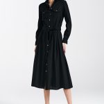 Sukienka lniana zapinana na napy S241 Black - Nife - obrazek 3