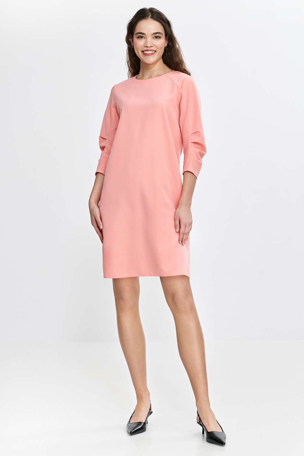 Sukienka z zakładkami na rękawach S267 Łosoś - Nife - obrazek 5