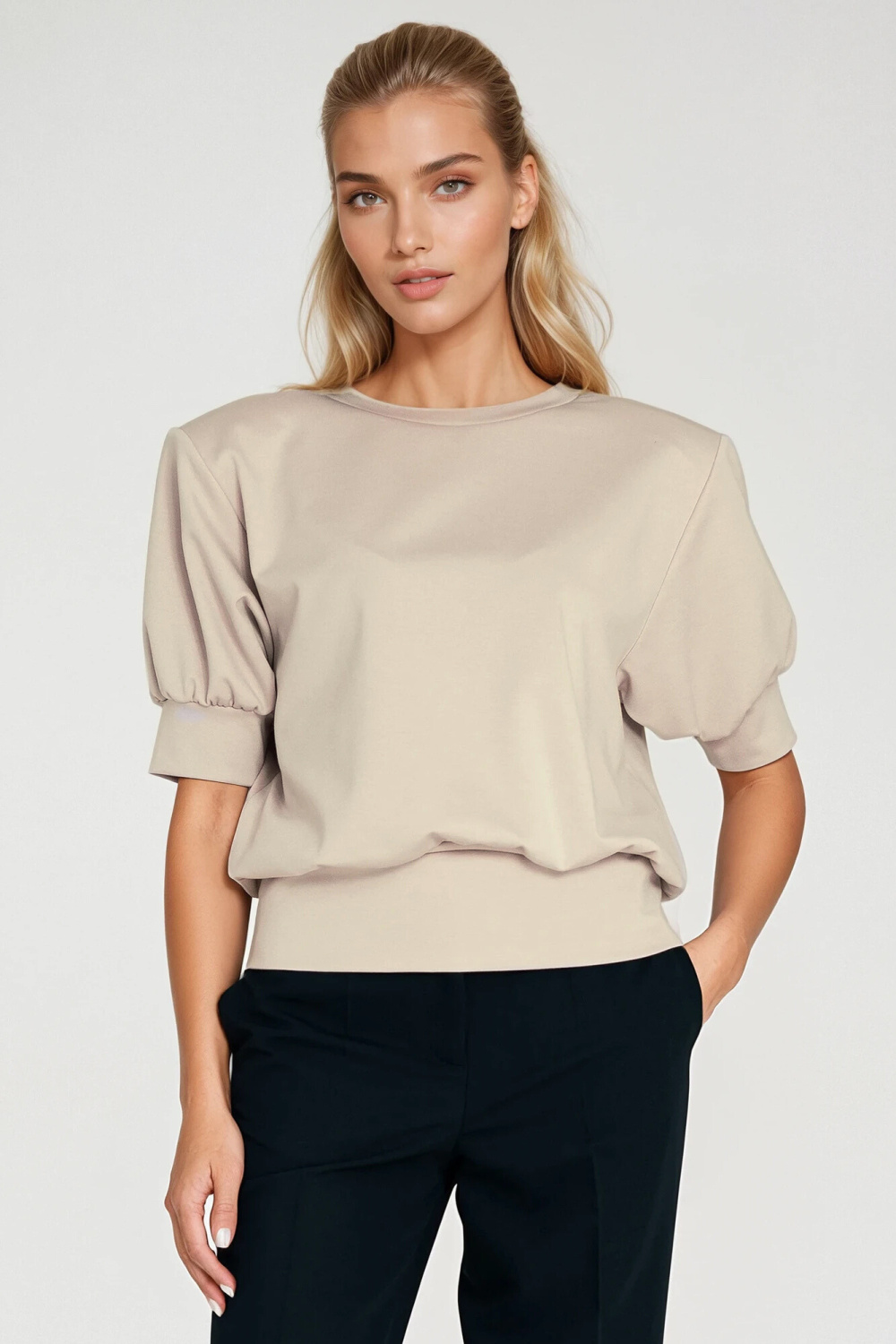 Bluza z krótkim rękawem BL12 Beige - Nife - obrazek 5