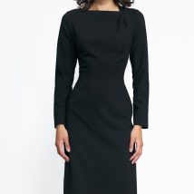 Sukienka Czarna sukienka z zakładkami na dekolcie S227 Black – Nife