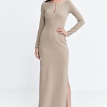 Sukienka maxi z łezką na dekolcie S261 Beige – Nife