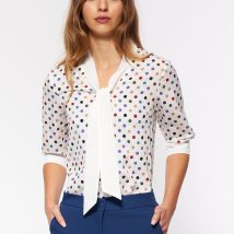 Subtelna bluzka z wiązaniem B181 Ecru/Violet – Nife