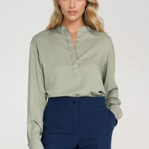 Wiskozowa bluzka polo ze stójką B194 Pistacja – Nife