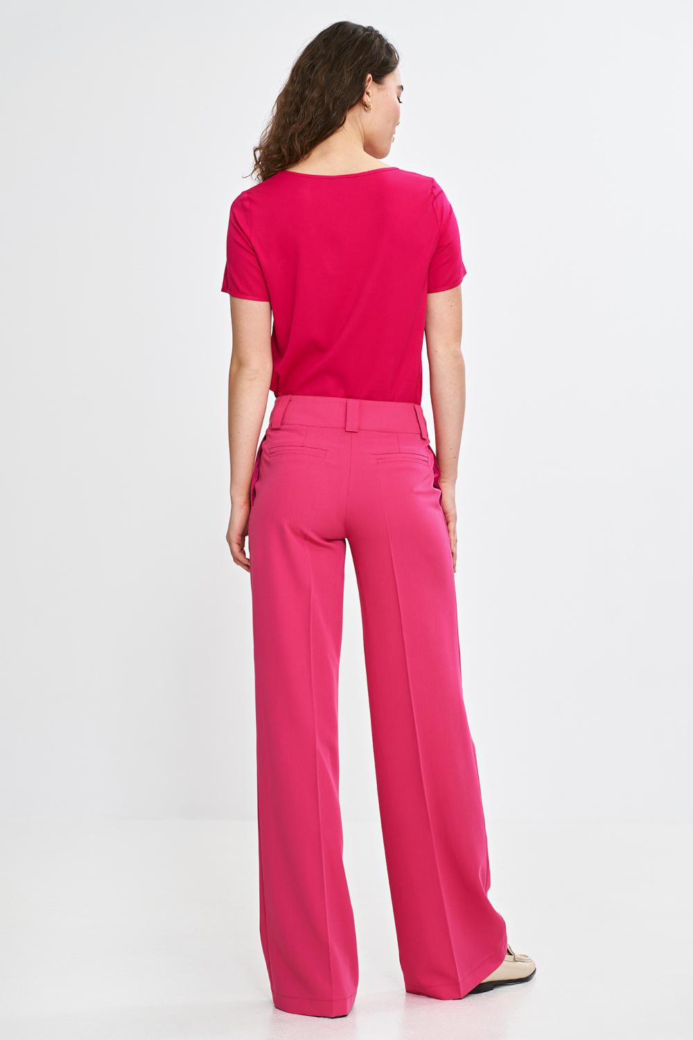 Spodnie wide leg z kantem SD112 Pink - Nife - obrazek 4