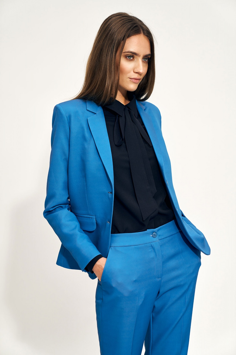 Granatowa bluzka z kokardą B142 Navy - Nife - obrazek 5