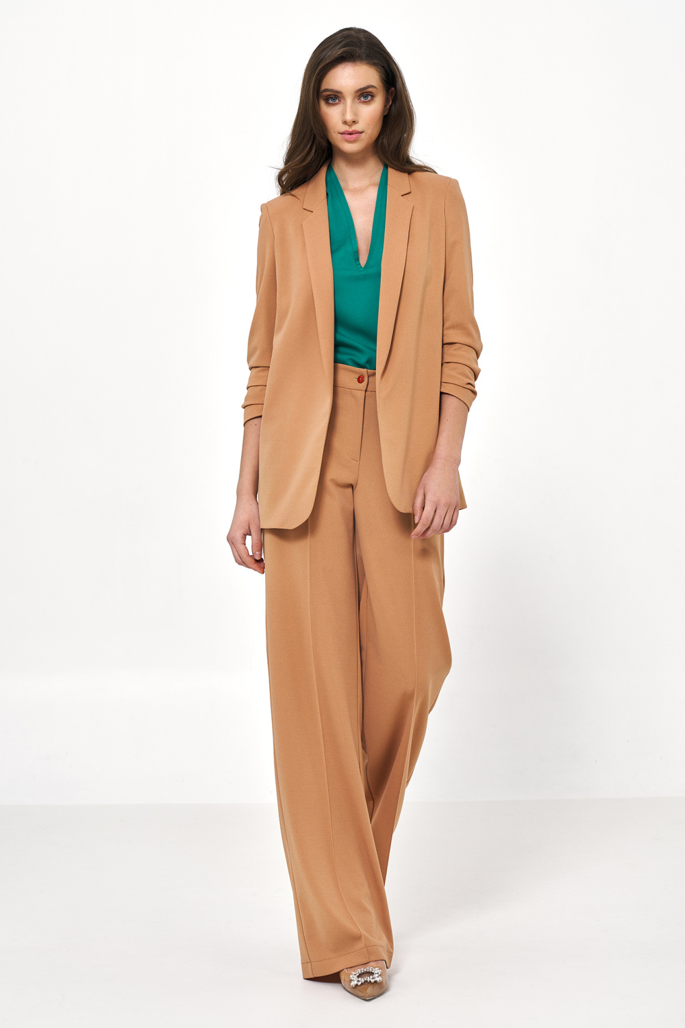 Karmelowa marynarka bez zapięcia Z58 Carmel - Nife - obrazek 3