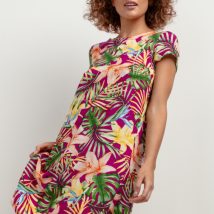 Sukienka Model T409 Liście na fioletowym tle – Tessita