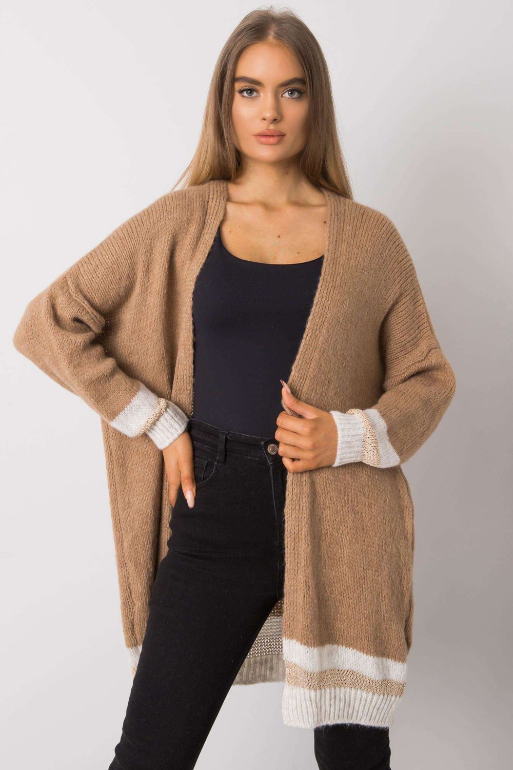 Sweter Kardigan Model TW-SW-BI-A21768.21 Camel - Och Bella - obrazek 3