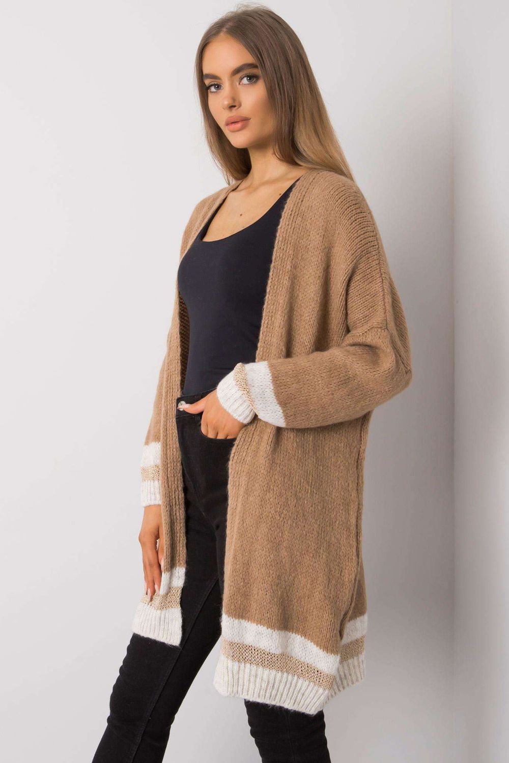 Sweter Kardigan Model TW-SW-BI-A21768.21 Camel - Och Bella - obrazek 4