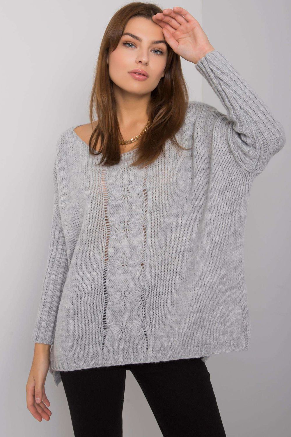 Sweter Damski Model TW-SW-BI-559.45 Grey - Och Bella - obrazek 3