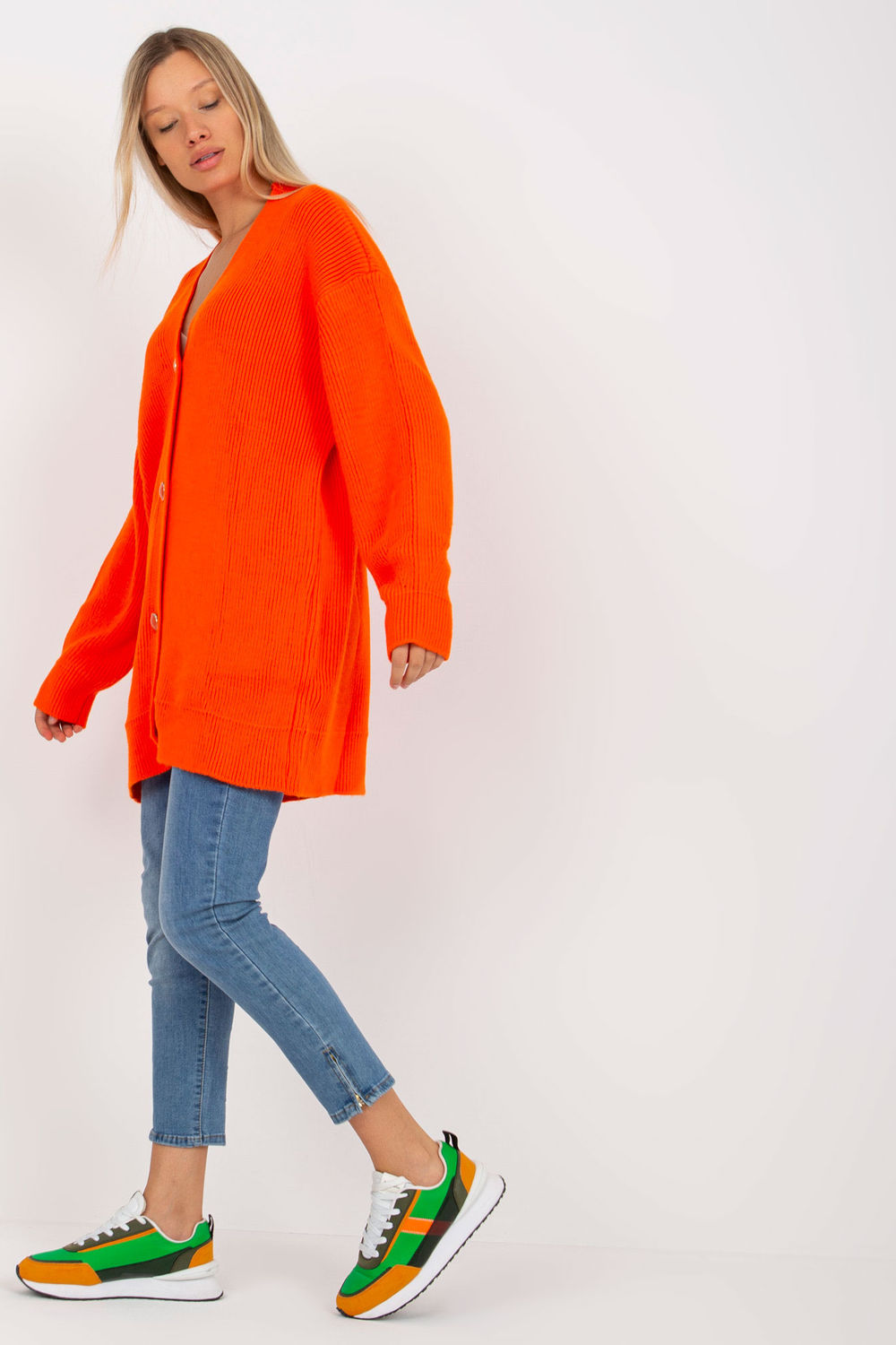 Sweter Kardigan Model LC-SW-0267.06X Orange - Rue Paris - obrazek 3