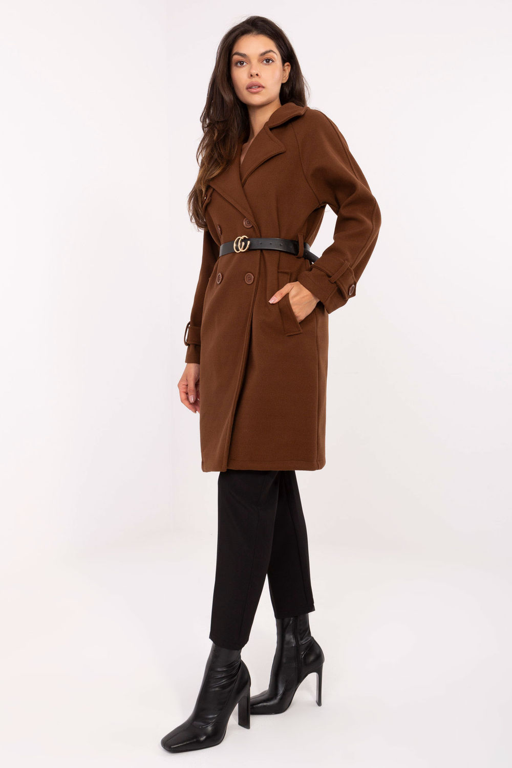 Płaszcz Damski Model IT-PL-FL5712.84 Brown - Rue Paris - obrazek 3