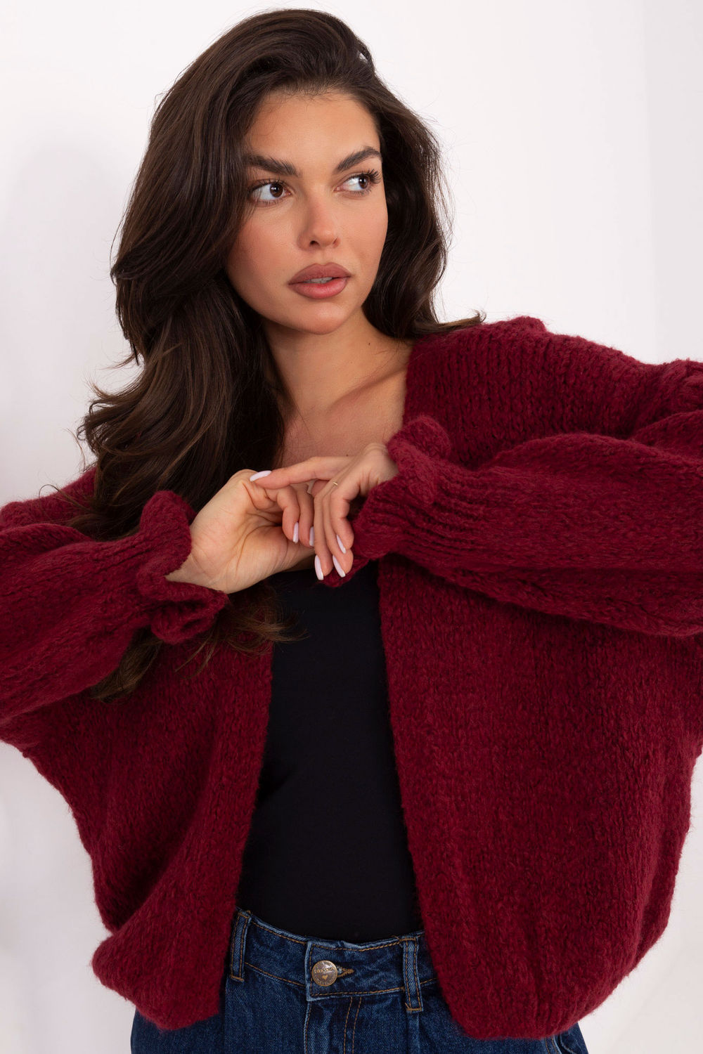 Sweter Kardigan Model MI-SW-0904.82 Bordo - Rue Paris