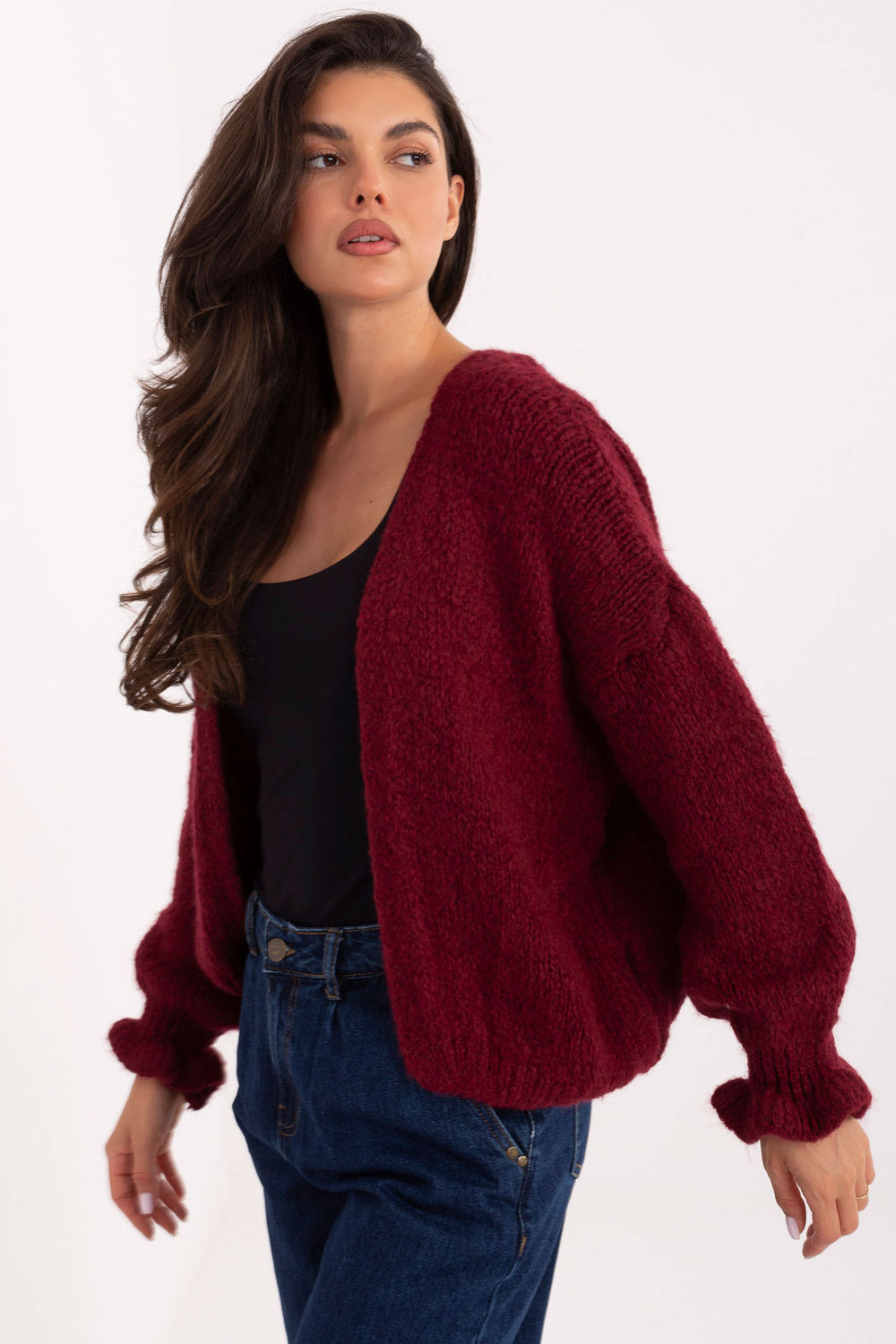 Sweter Kardigan Model MI-SW-0904.82 Bordo - Rue Paris - obrazek 3