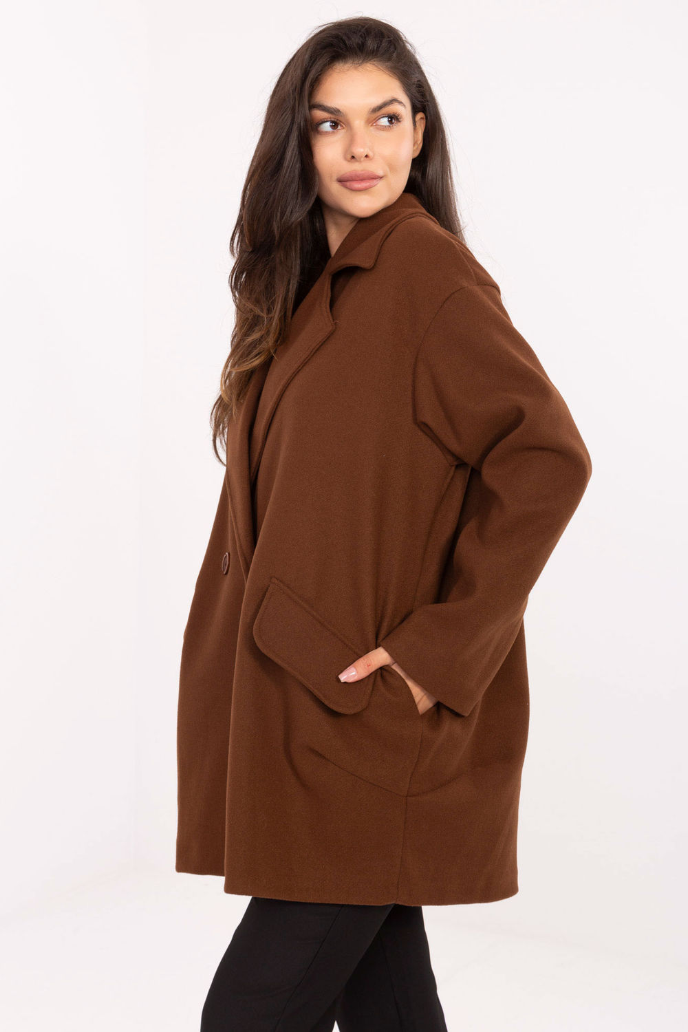 Płaszcz Damski Model IT-PL-A9582.86 Brown - Rue Paris - obrazek 3