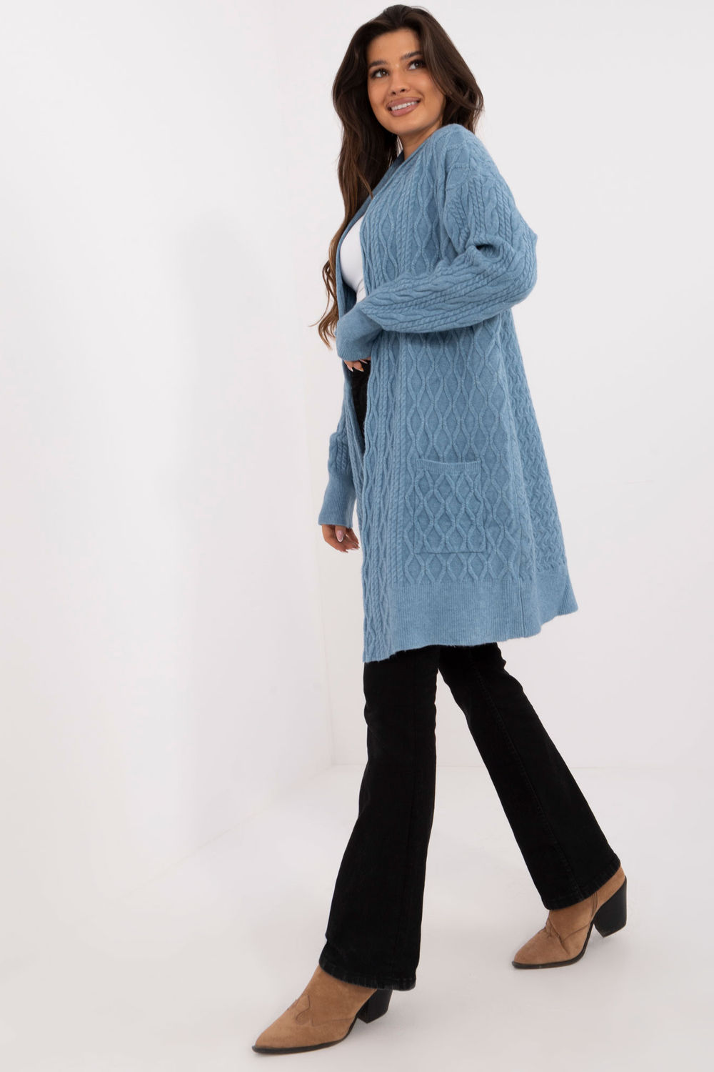 Sweter Kardigan Model AT-SW-2366.61 Blue - AT - obrazek 3