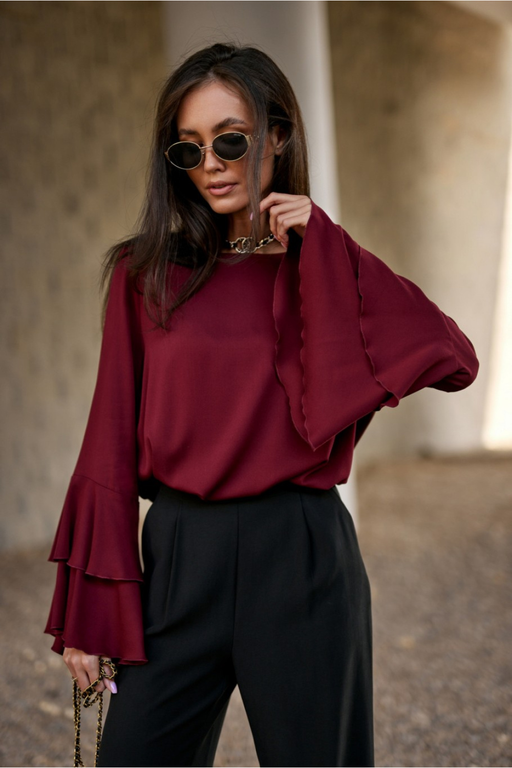 Bluzka Model Camila BOR BLU0218 Bordo - Roco Fashion - obrazek 3