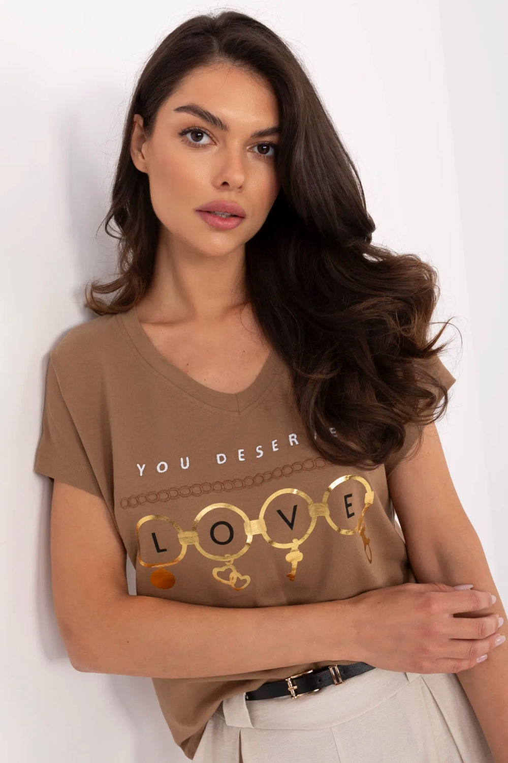 Tshirt Damski Model CLM-TS-1729.86 Light Brown - Factory Price - obrazek 5