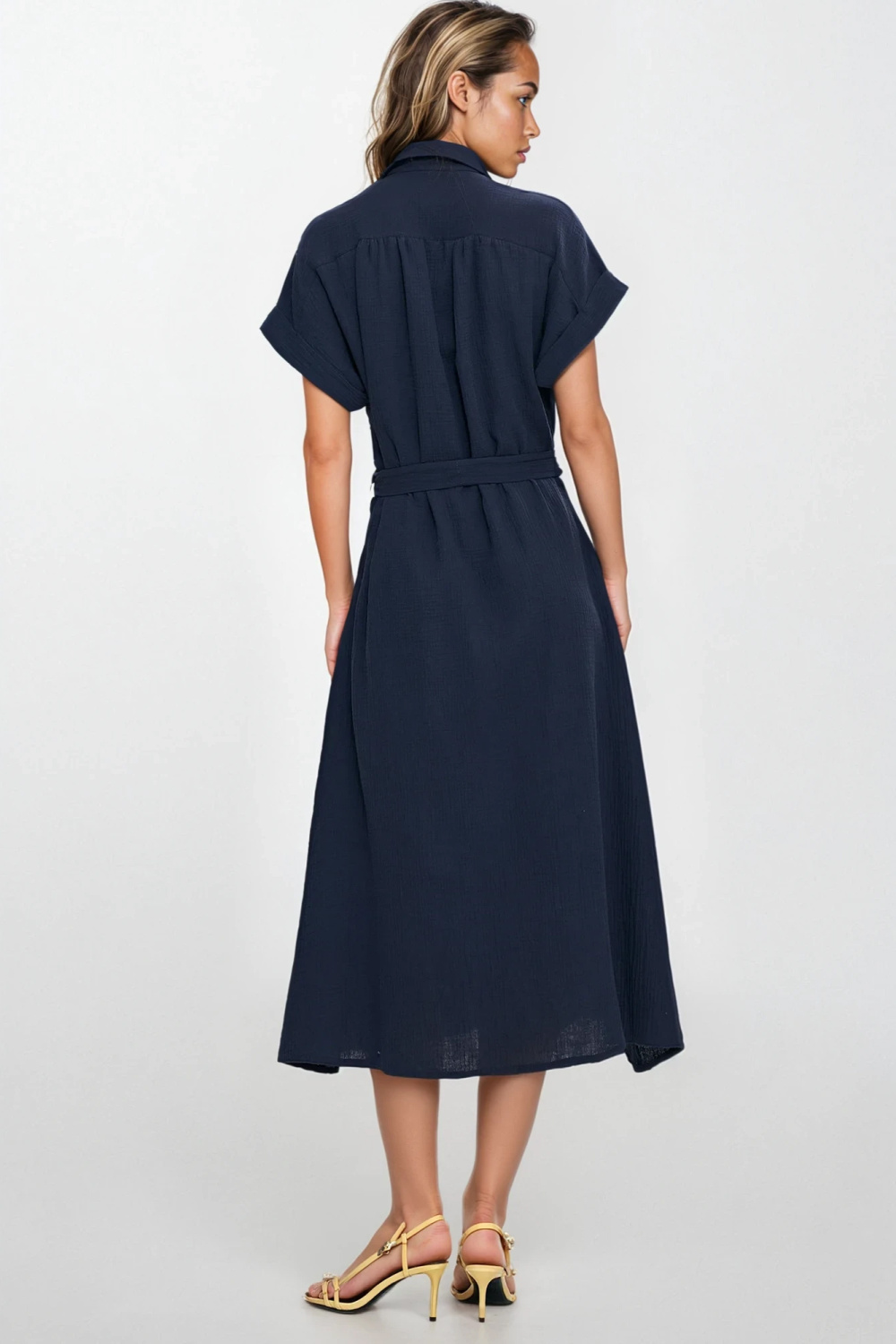 Sukienka Bawełniana muślinowa sukienka koszulowa S269 Navy - Nife - obrazek 4