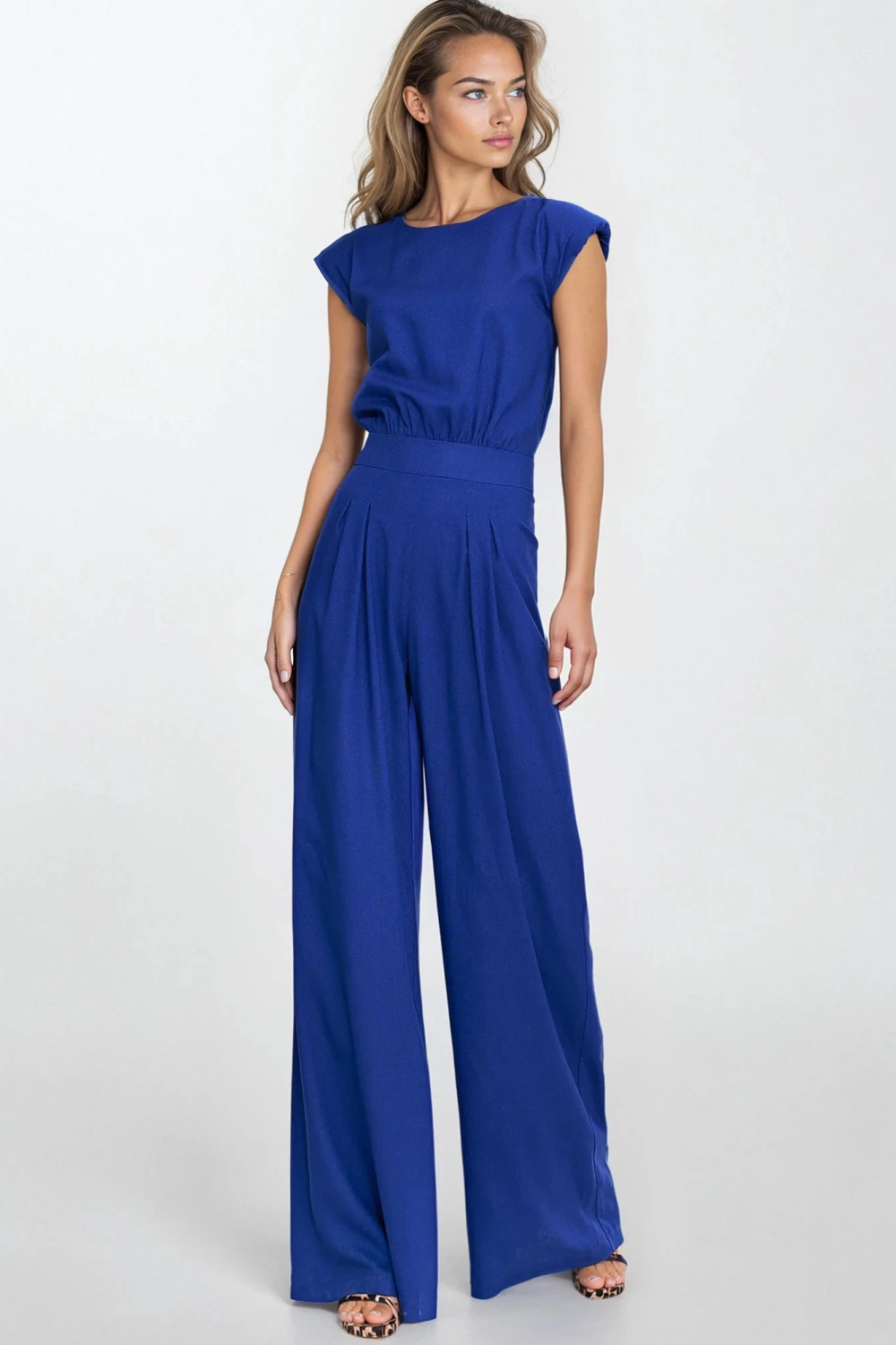 Kombinezon z rayonu z nogawkami palazzo KM42 Indygo - Nife - obrazek 3