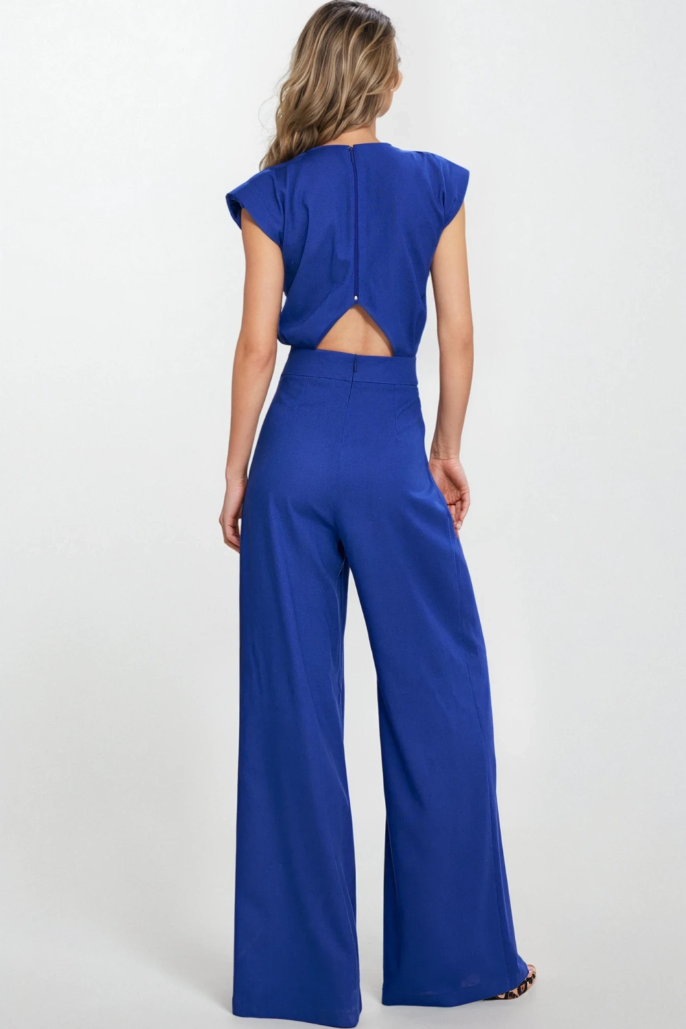 Kombinezon z rayonu z nogawkami palazzo KM42 Indygo - Nife - obrazek 4