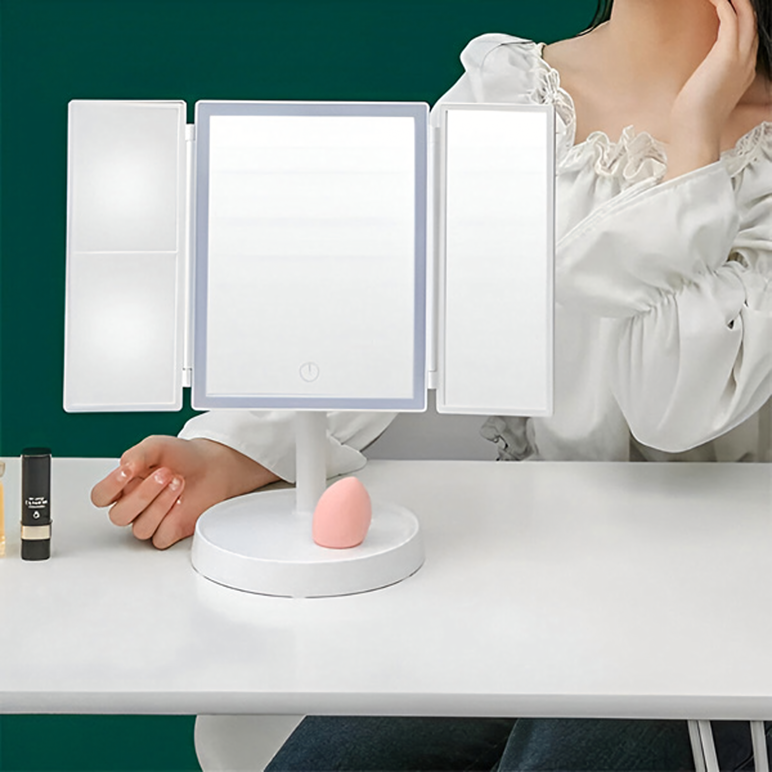 Lusterko Kosmetyczne Podświetlane Led Rozkładane Lustro do Makijażu x3 - obrazek 3