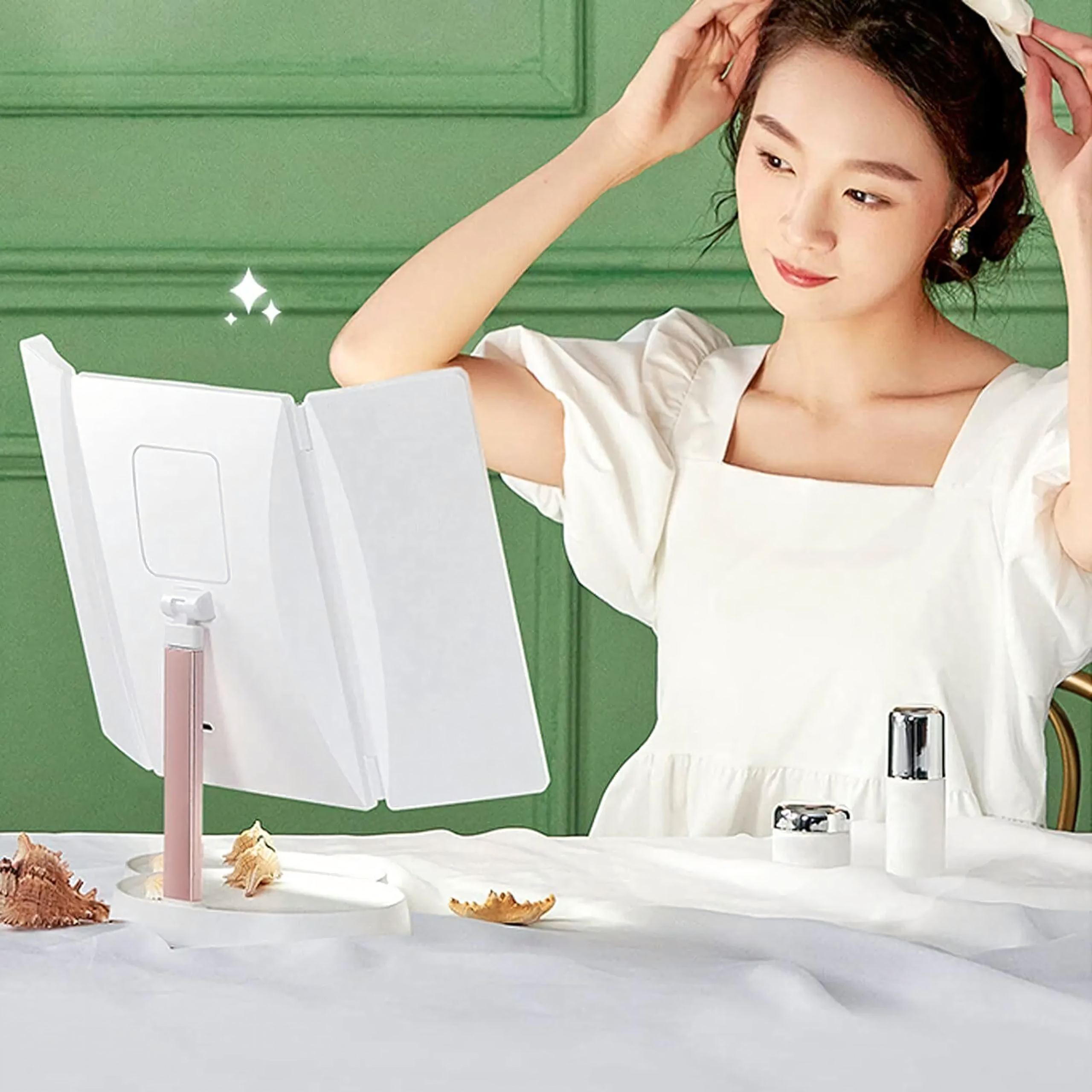 Lusterko Kosmetyczne Podświetlane Led Rozkładane Lustro do Makijażu x3 - obrazek 10