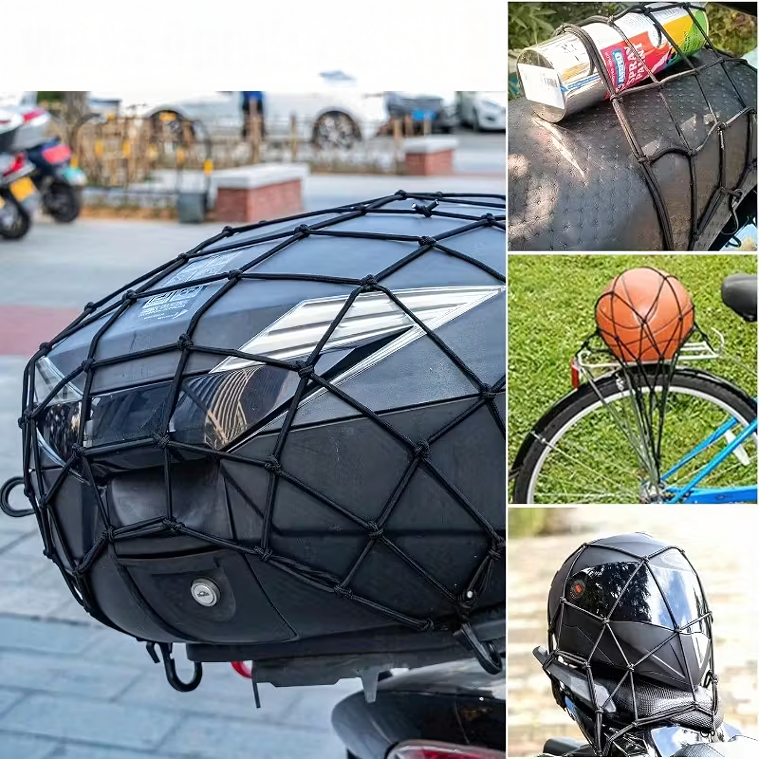 Siatka Guma Bagażowa na Kask Kufer Quad Motocyklowa Rowerowa Haki 30x30cm - obrazek 5