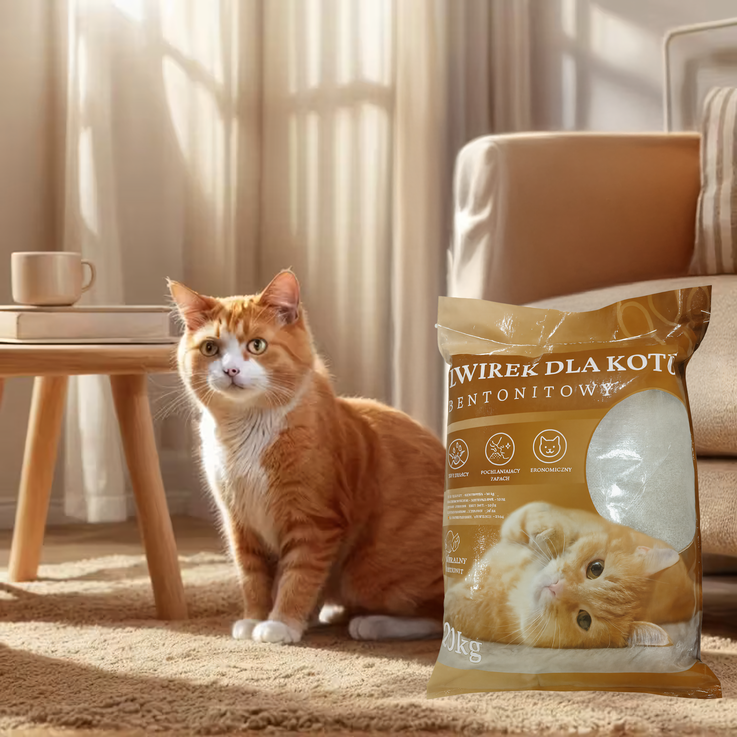 Żwirek Bentonitowy Kota Naturalny 20 kg Zbrylający Bezpyłowy Ultrachłonny - obrazek 6