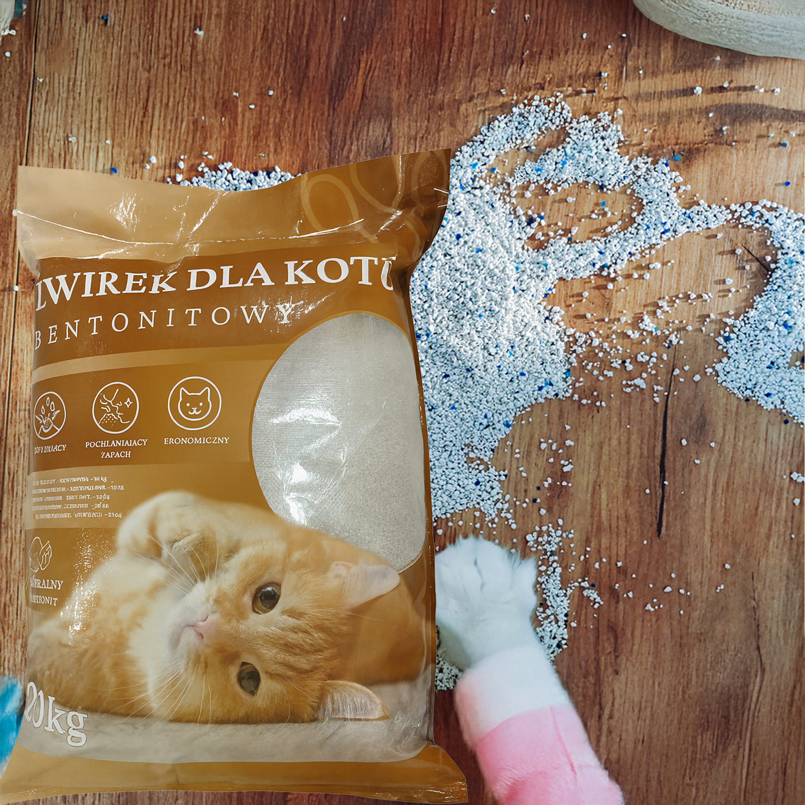Żwirek Bentonitowy Kota Naturalny 20 kg Zbrylający Bezpyłowy Ultrachłonny - obrazek 9