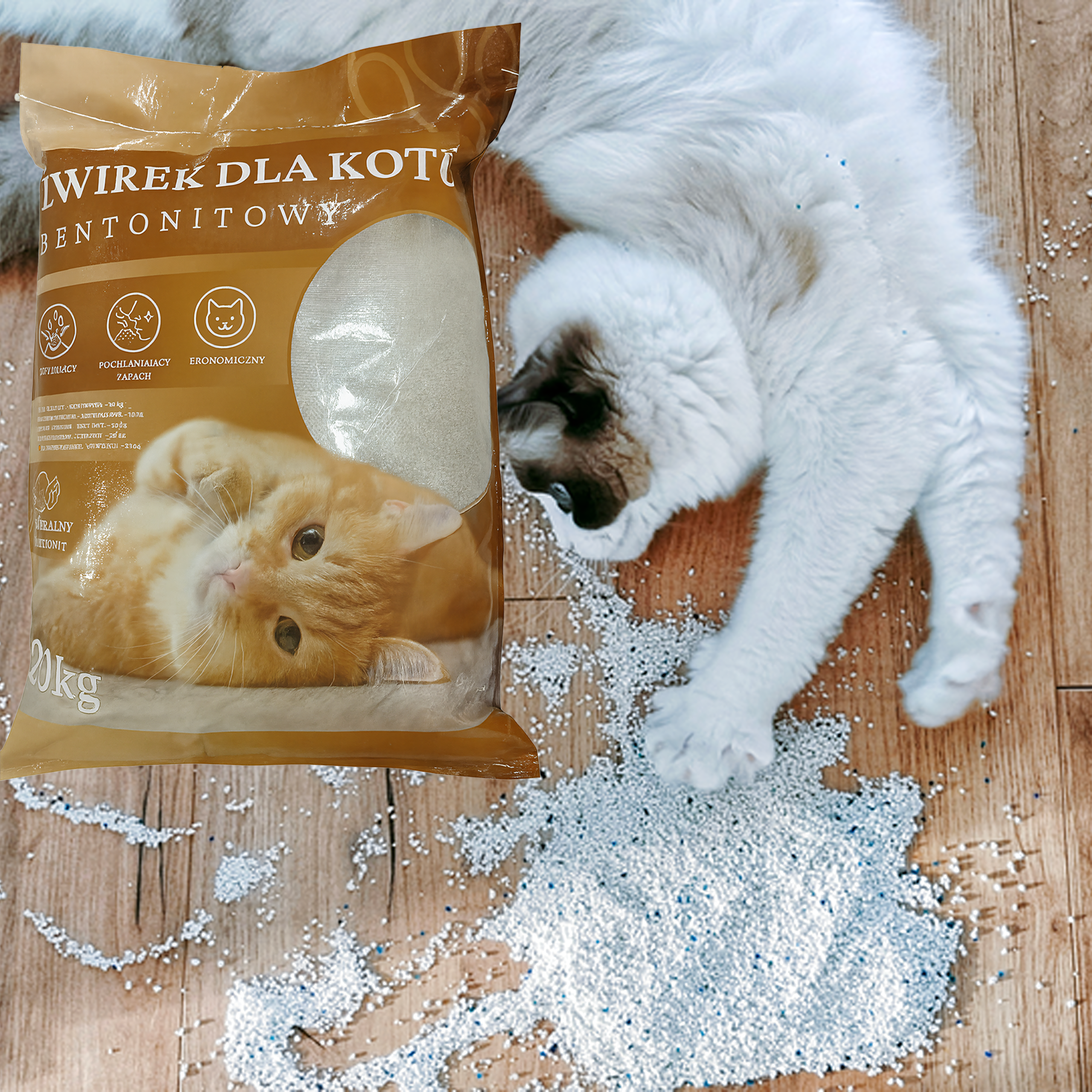 Żwirek Bentonitowy Kota Naturalny 20 kg Zbrylający Bezpyłowy Ultrachłonny - obrazek 11