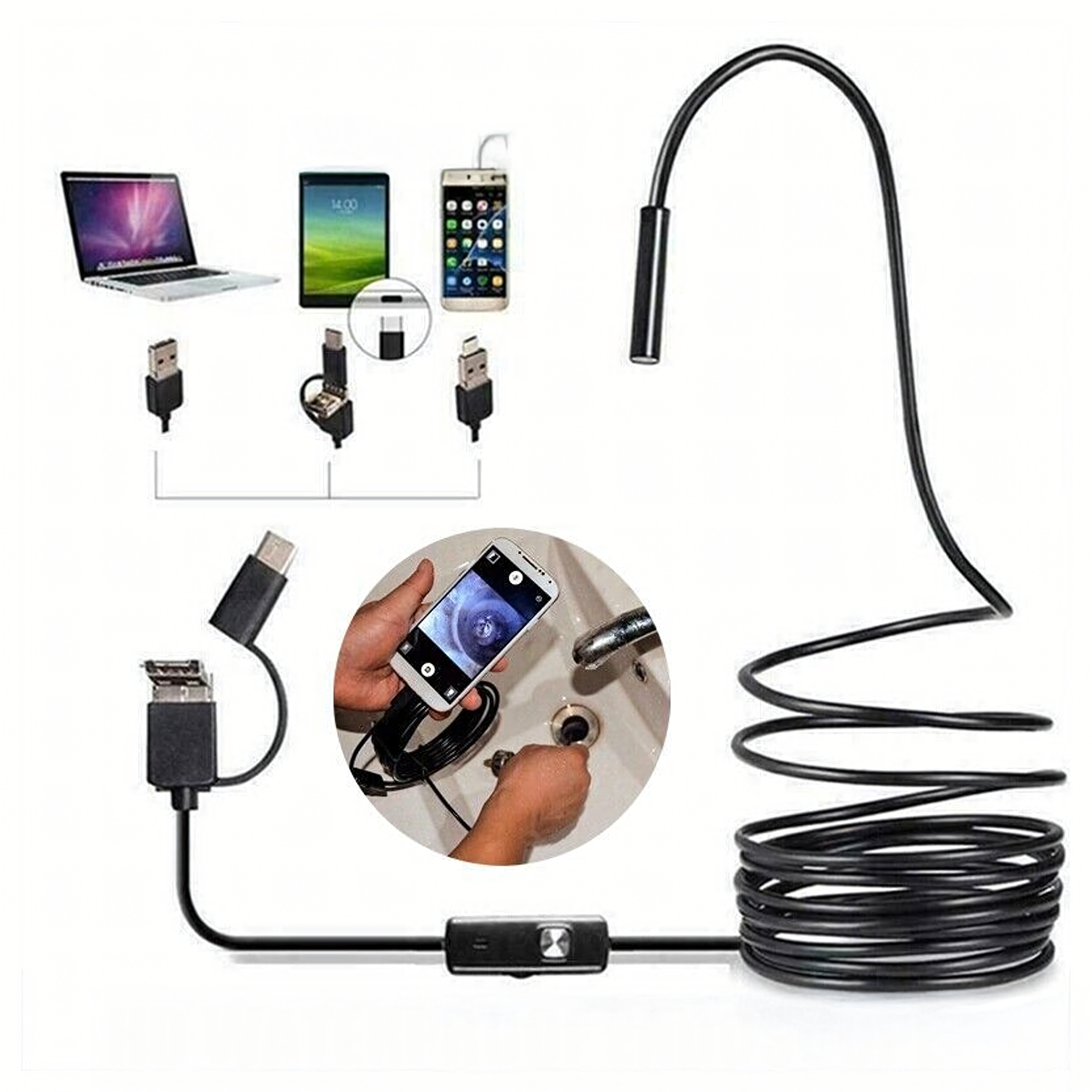 Kamera Endoskopowa Endoskop Inspekcyjna Giętka Led Usb 2m 5,5mm Wodoodporna - obrazek 3