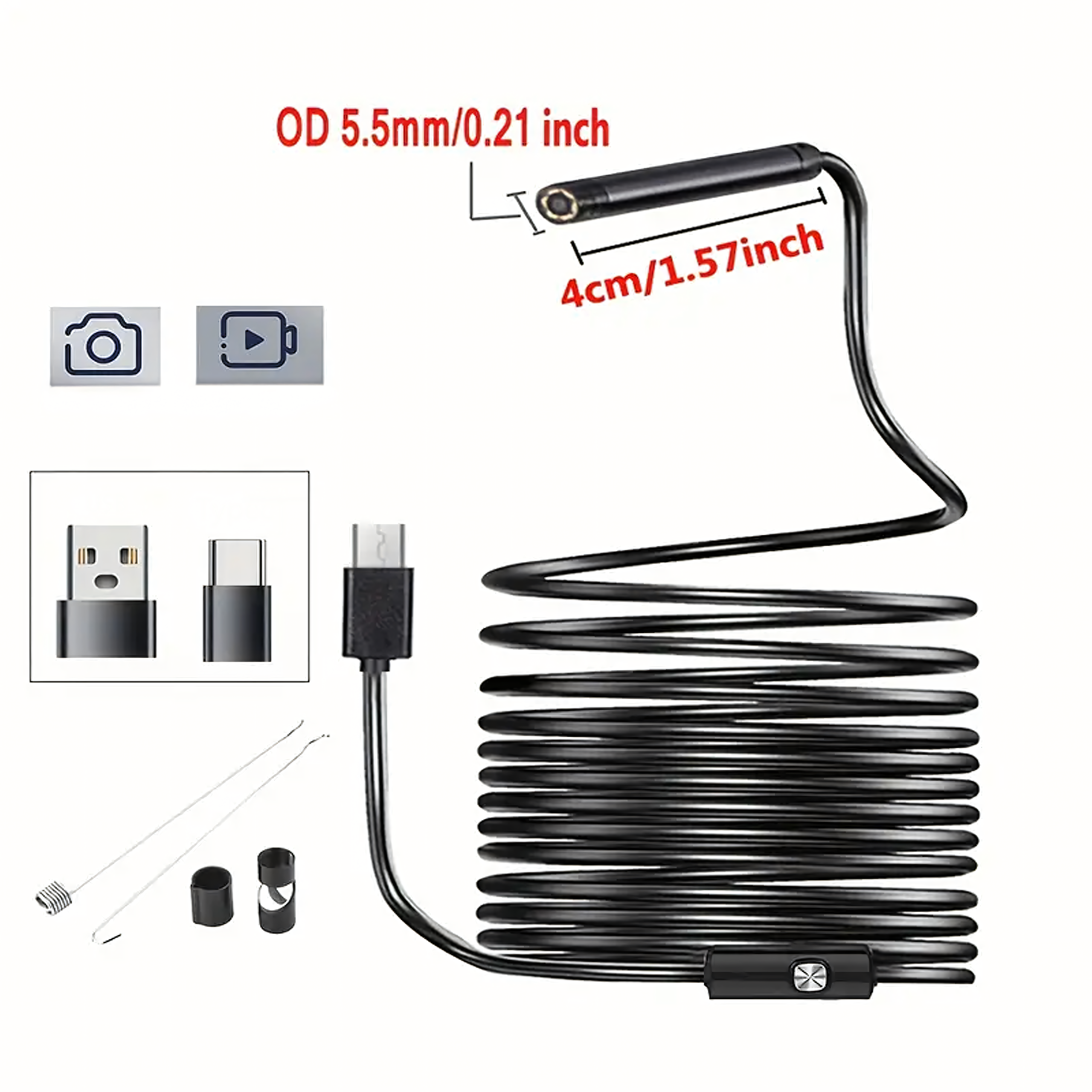 Kamera Endoskopowa Endoskop Inspekcyjna Giętka Led Usb 2m 5,5mm Wodoodporna - obrazek 8