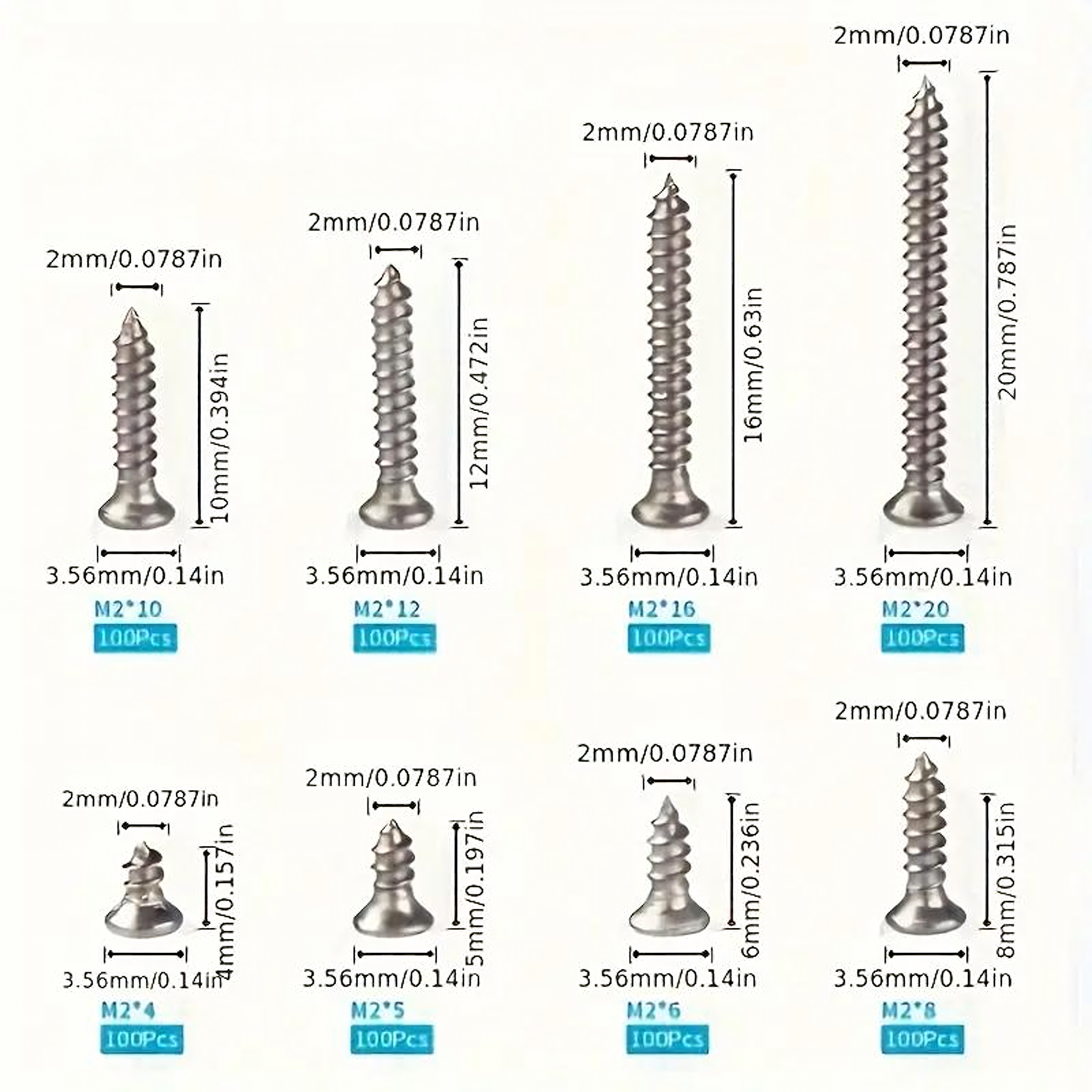 Zestaw Śrub Wkrętów Uniwersalnych M2 do Drewna Elektroniki Stal 800 szt - obrazek 6