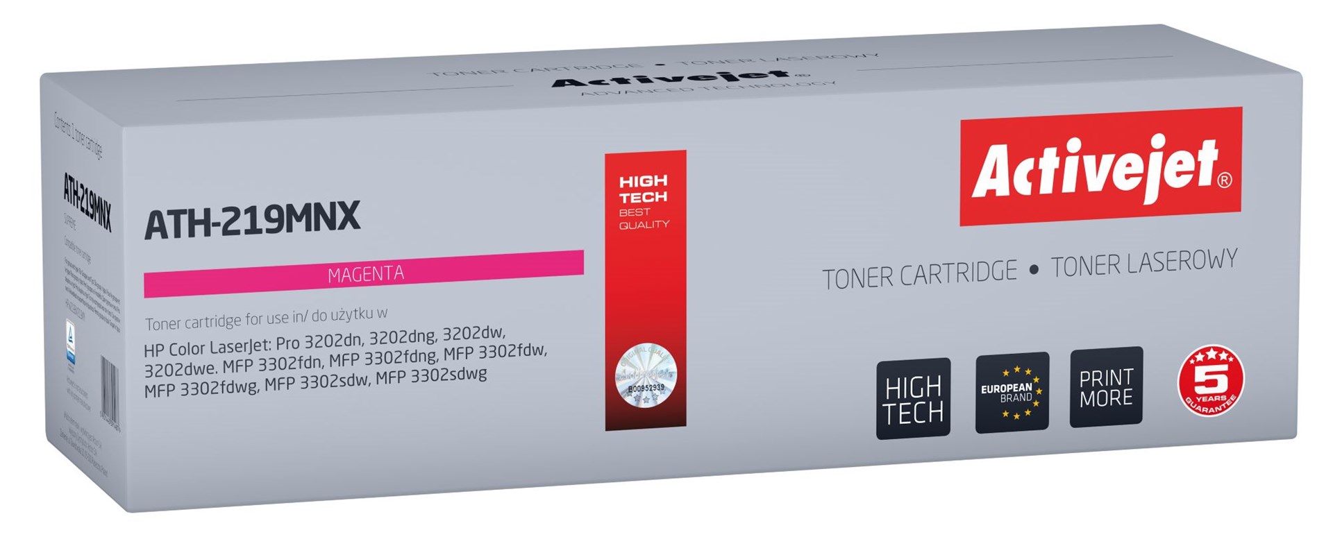 Activejet ATH-219MNX Toner (zamiennik HP 219X W2193X; Supreme; 2500 stron; purpurowy) z chipem
