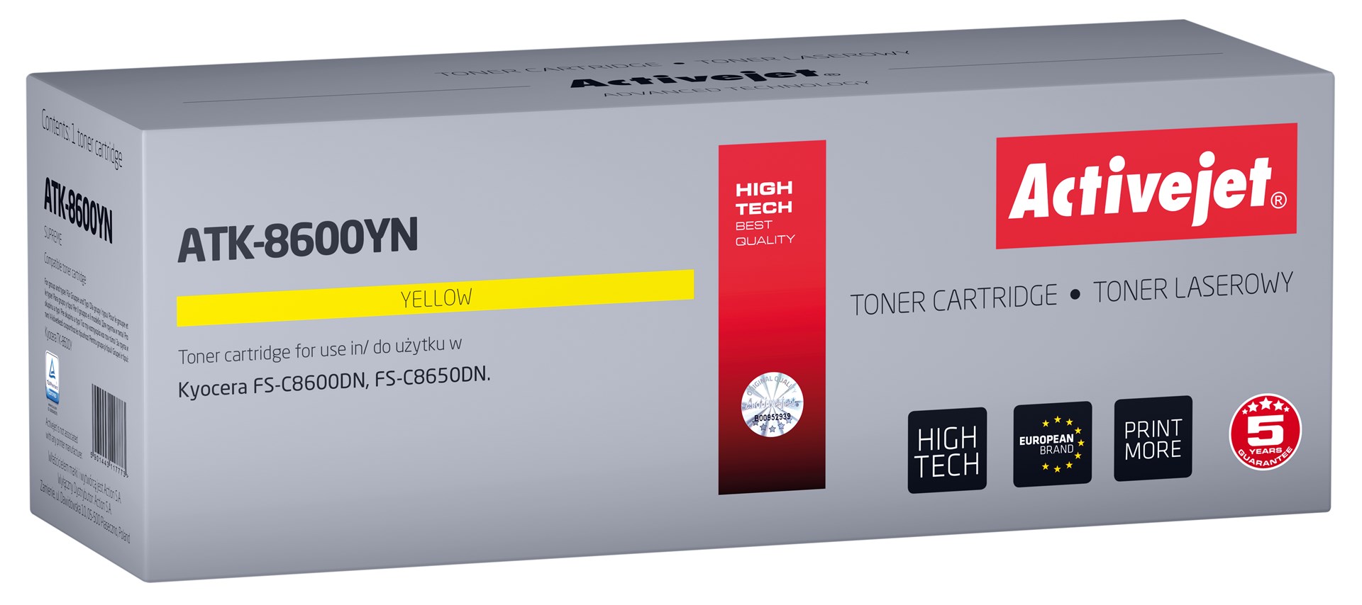 Activejet ATK-8600YN Toner (zamiennik Kyocera TK-8600Y; Supreme; 20000 stron; żółty)