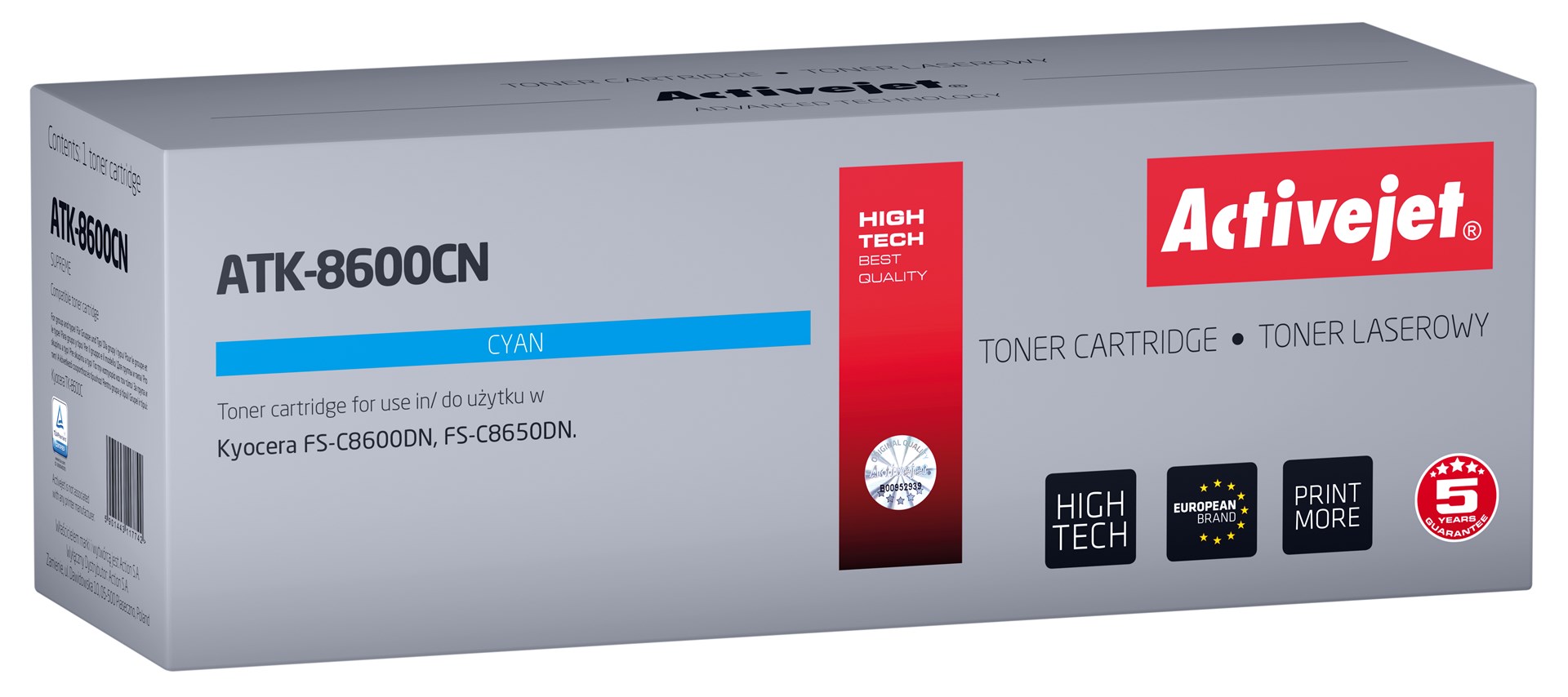 Activejet ATK-8600CN Toner (zamiennik Kyocera TK-8600C; Supreme; 20000 stron; niebieski)