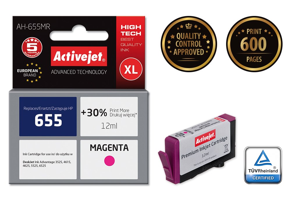 Activejet AH-655MR Tusz (zamiennik HP 655 CZ111AE; Premium; 12 ml; czerwony) - obrazek 3