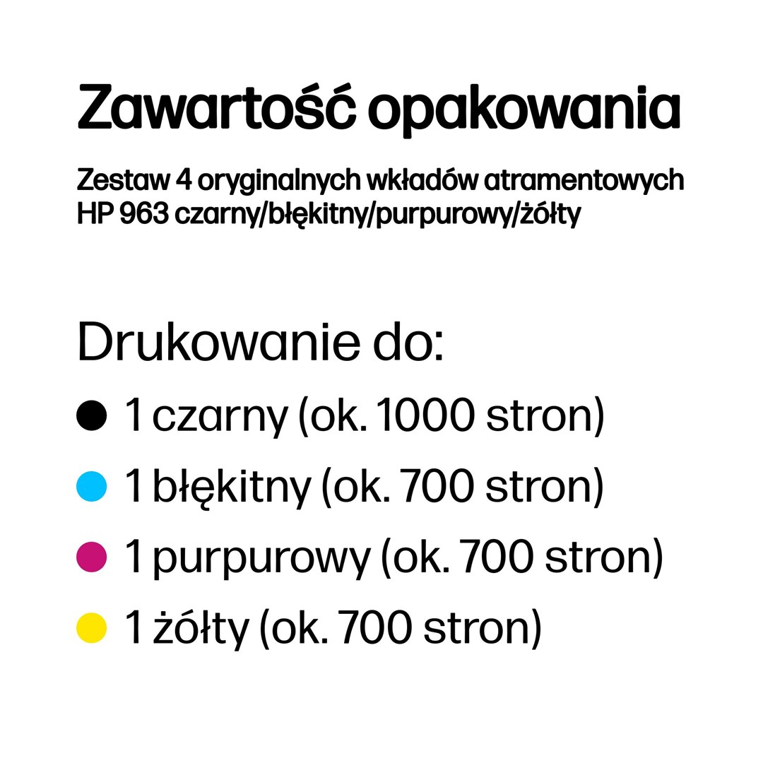 HP Zestaw 4 oryginalnych wkładów atramentowych 963 czarny/błękitny/purpurowy/żółty - obrazek 3