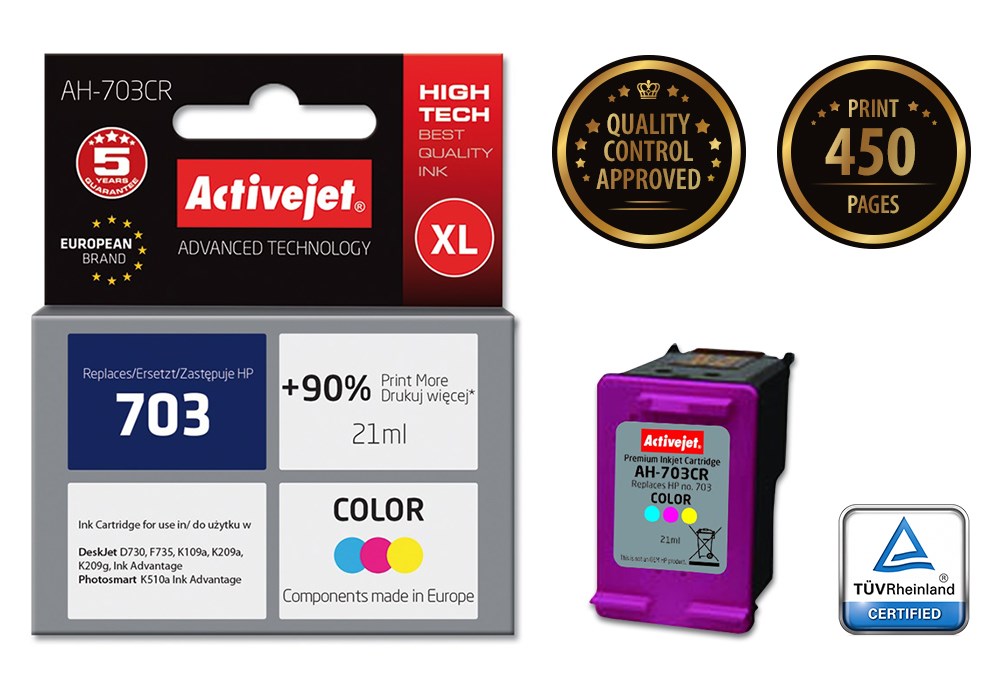 Activejet AH-703CR Tusz (zamiennik HP 703 CD888AE; Premium; 21 ml; kolor) - obrazek 3